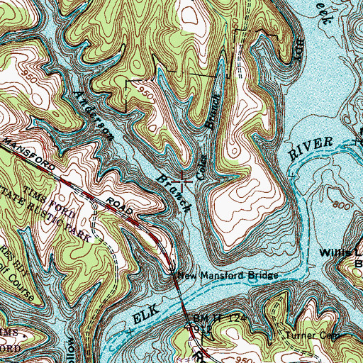 Topographic Map of Coles Branch, TN