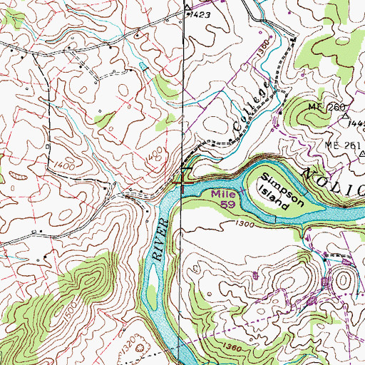 Topographic Map of College Creek, TN