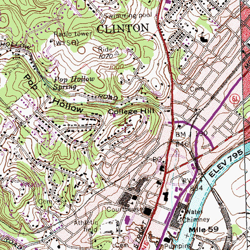 Topographic Map of College Hill, TN