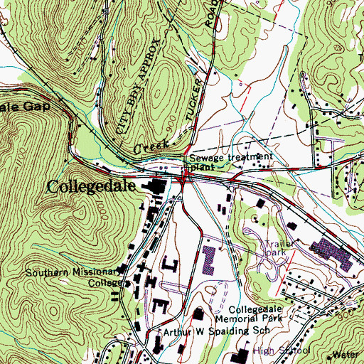 Topographic Map of Collegedale, TN