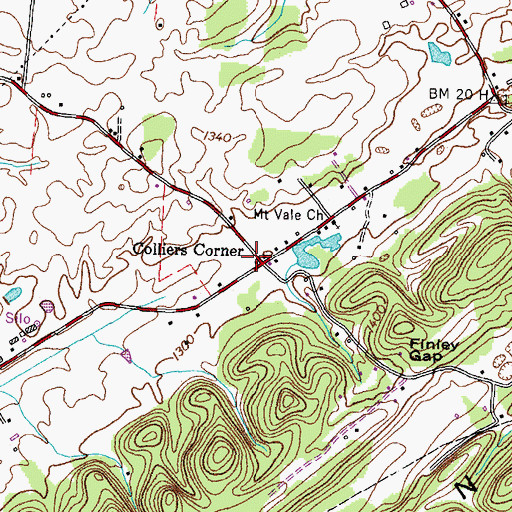 Topographic Map of Colliers Corner, TN
