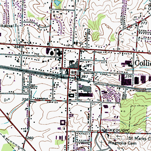 Topographic Map of Collierville, TN