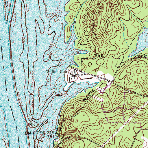 Topographic Map of Collins Cemetery, TN