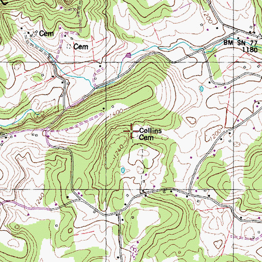 Topographic Map of Collins Cemetery, TN