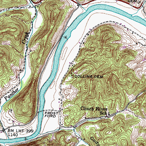 Topographic Map of Collins Cemetery, TN