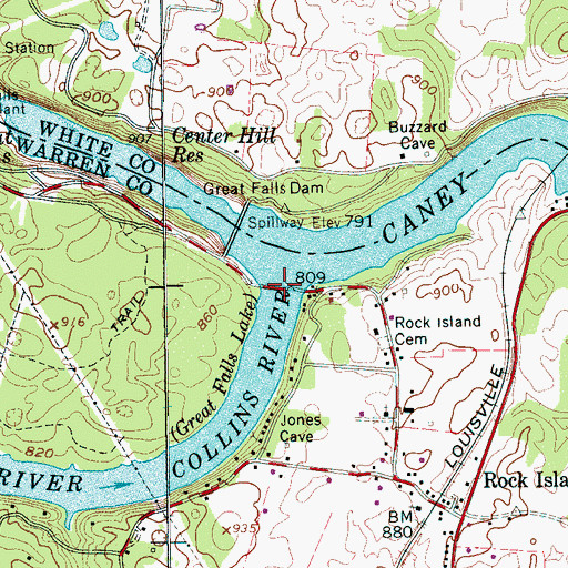 Topographic Map of Collins River, TN