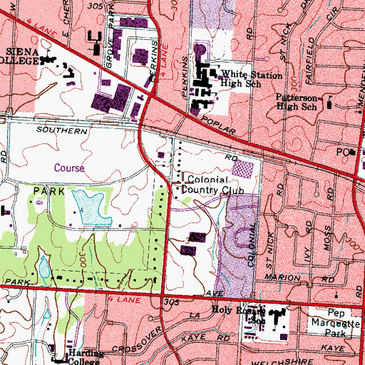 Topographic Map of Colonial Country Club, TN