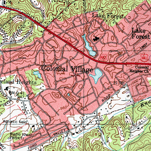Topographic Map of Colonial Village, TN