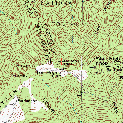 Topographic Map of Coltens Cliff, TN
