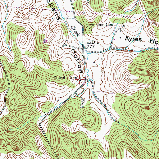 Topographic Map of Colvett Cemetery, TN