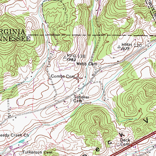 Topographic Map of Combs Cemetery, TN