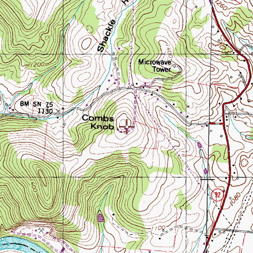 Topographic Map of Combs Knob, TN