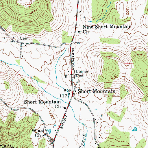 Topographic Map of Comer Cemetery, TN