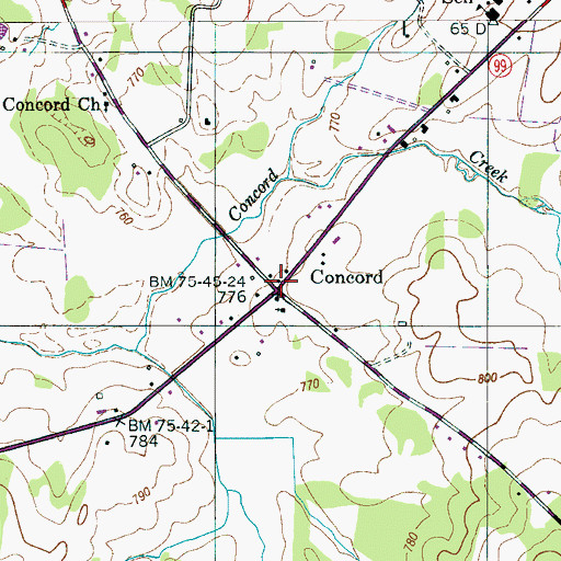 Topographic Map of Concord, TN