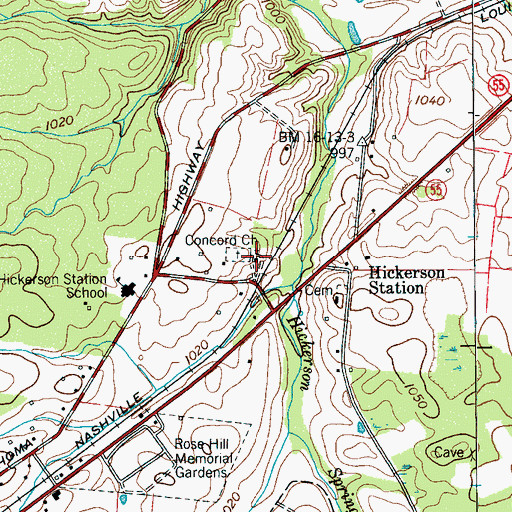 Topographic Map of Concord Church, TN