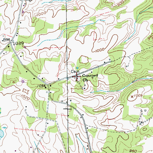 Topographic Map of Concord Church, TN