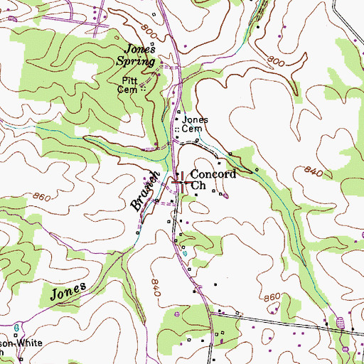 Topographic Map of Concord Church, TN