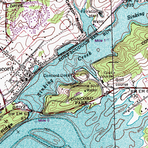 Topographic Map of Concord Dock, TN