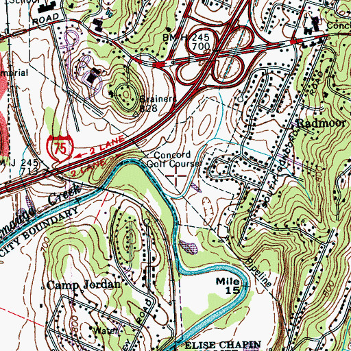 Topographic Map of Concord Golf Course, TN