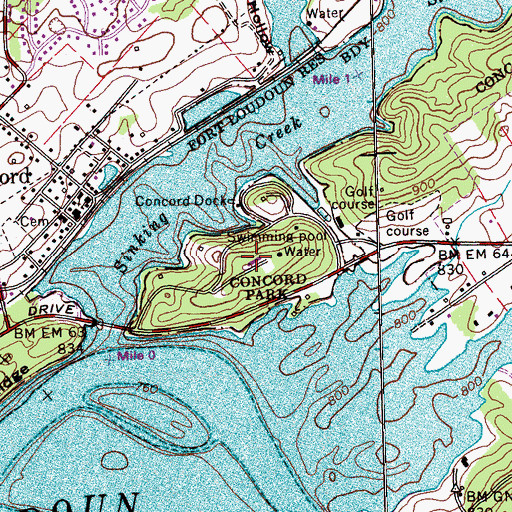 Topographic Map of Concord Park, TN