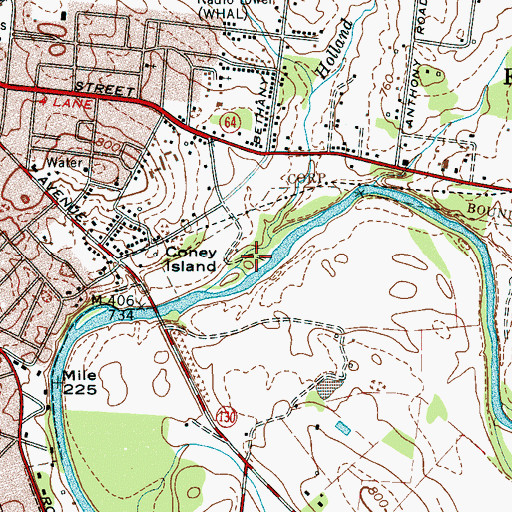 Topographic Map of Coney Island, TN