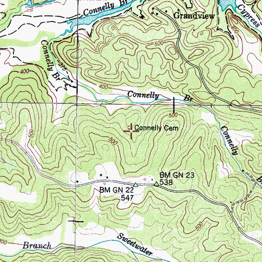 Topographic Map of Connelly Cemetery, TN