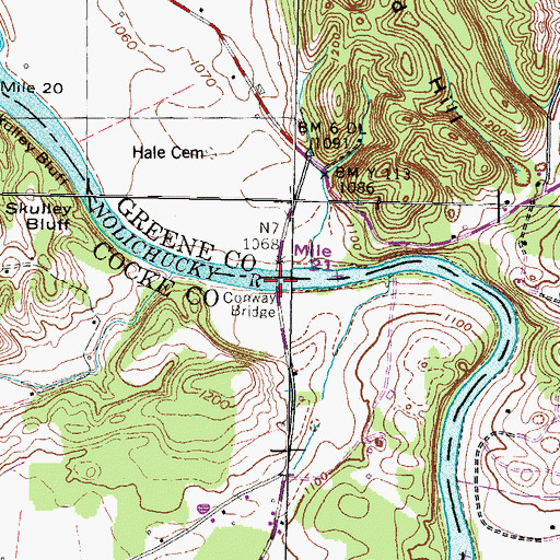 Topographic Map of Conway Bridge, TN