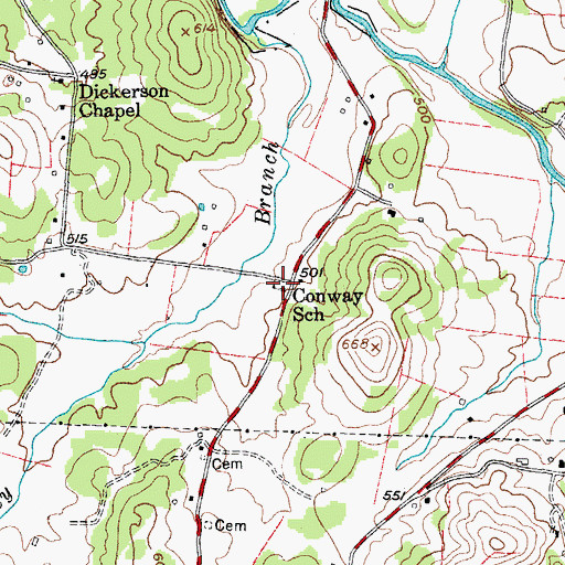 Topographic Map of Conway School, TN