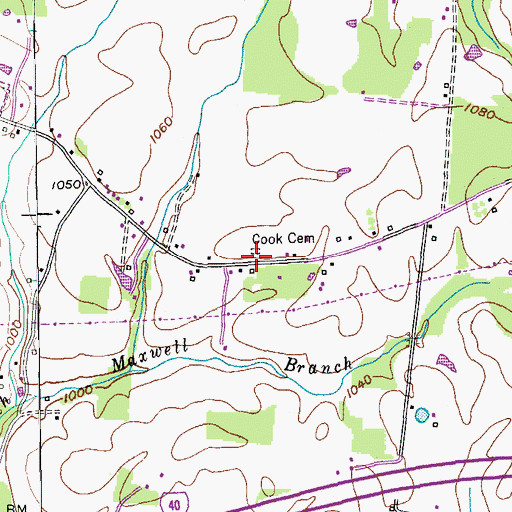 Topographic Map of Cook Cemetery, TN