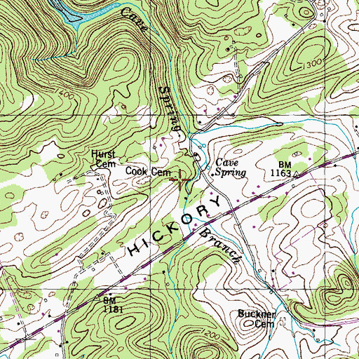 Topographic Map of Cook Cemetery, TN