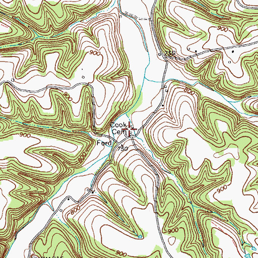 Topographic Map of Cook Cemetery, TN
