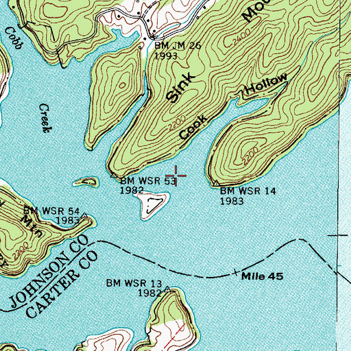Topographic Map of Cook Hollow, TN