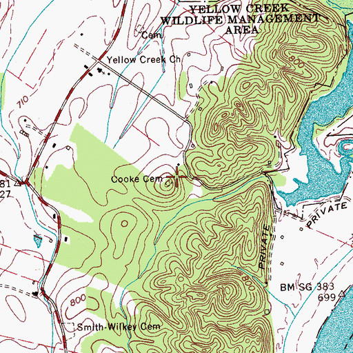 Topographic Map of Cooke Cemetery, TN