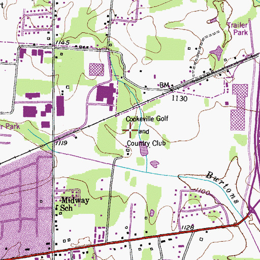 Topographic Map of Cookeville Golf and Country Club, TN