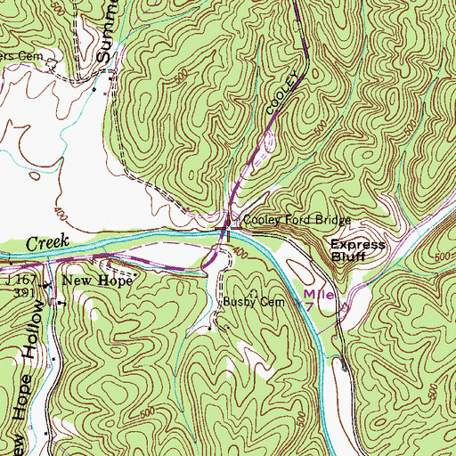 Topographic Map of Cooley Ford Bridge, TN