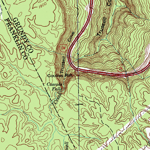 Topographic Map of Coolies Rift, TN
