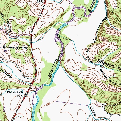 Topographic Map of Coon Creek, TN
