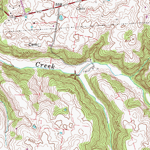 Topographic Map of Coon Creek, TN