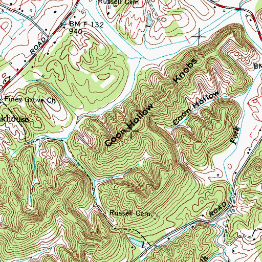 Topographic Map of Coon Hollow Knobs, TN