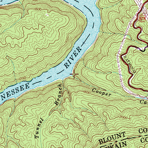 Topographic Map of Cooper Camp Branch, TN