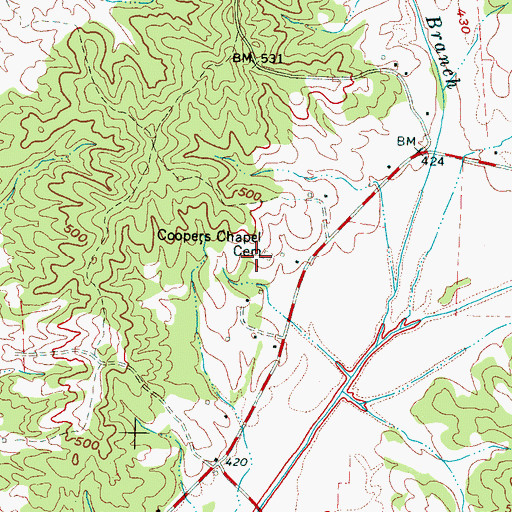 Topographic Map of Coopers Chapel Cemetery, TN