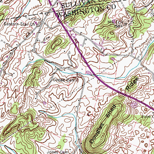 Topographic Map of Copas Cemetery, TN