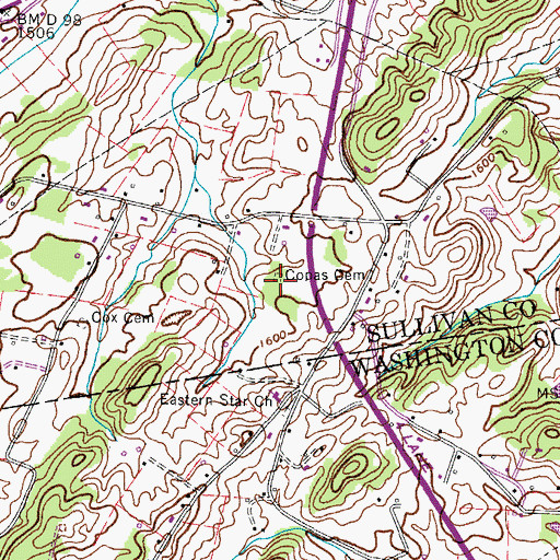 Topographic Map of Copas Cemetery, TN