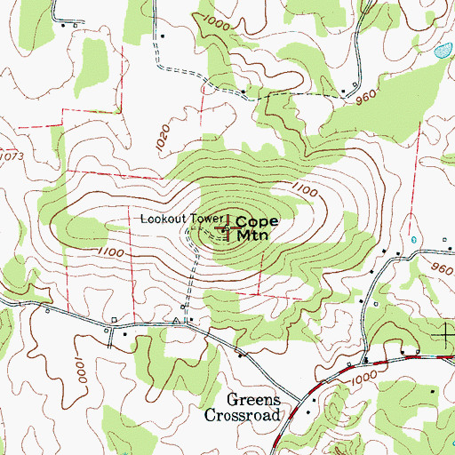 Topographic Map of Cope Mountain, TN