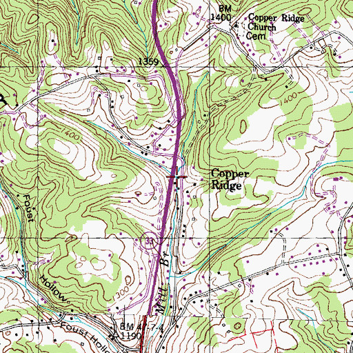 Topographic Map of Copper Ridge, TN