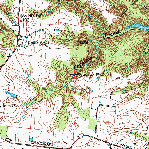 Topographic Map of Copperas Falls, TN