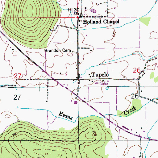Topographic Map of Tupelo, AL
