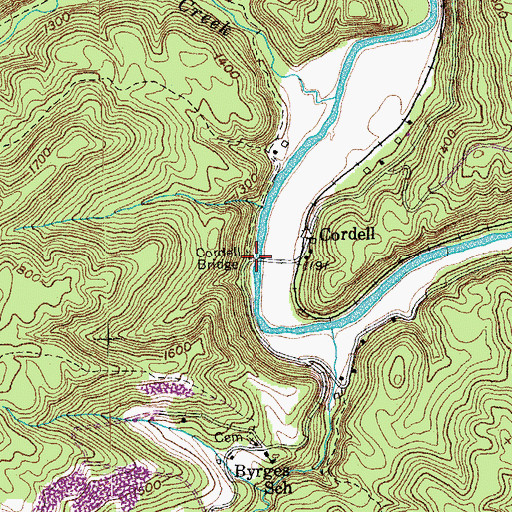 Topographic Map of Cordell Bridge, TN