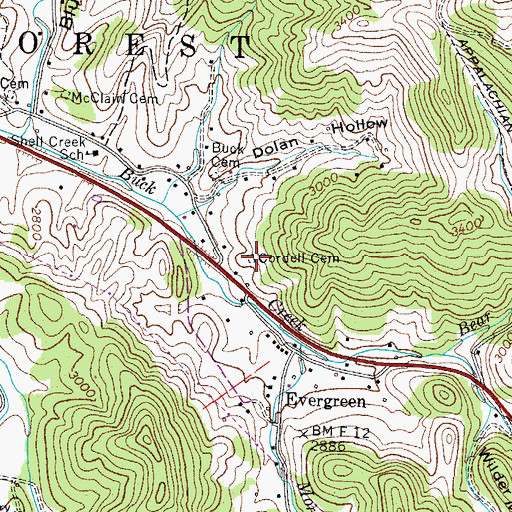 Topographic Map of Cordell Cemetery, TN