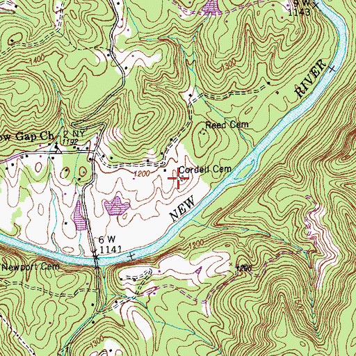 Topographic Map of Cordell Cemetery, TN